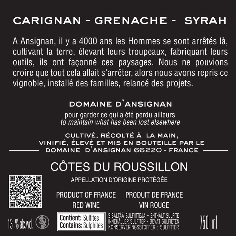 LES PETITES GRAPPES DOMAINE D'ansignan contre étiquette