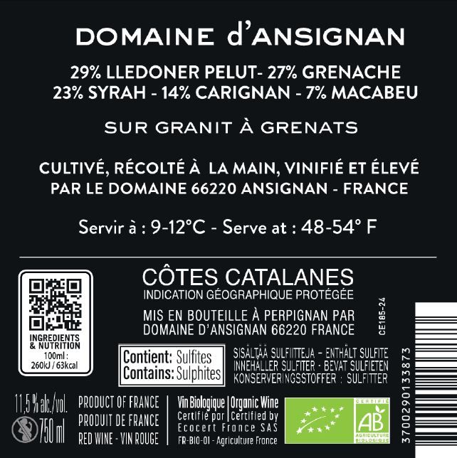 LES PETITES GRAPPES DOMAINE D'ansignan contre étiquette